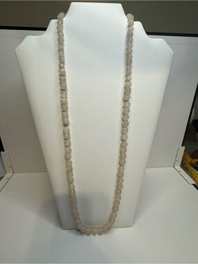 Vintage Hand-Carved Rock Crystal Quartz Bead Necklace - 14K Gold Clasp